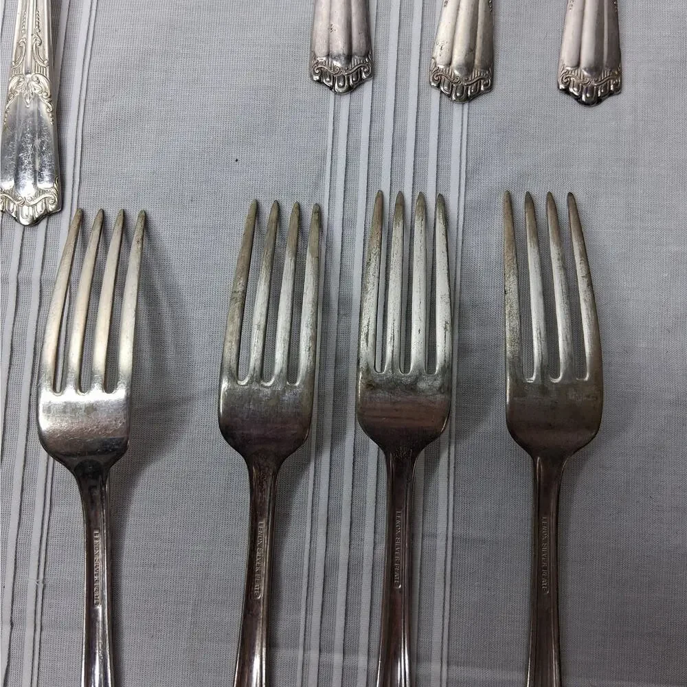 Lenox Silver Plate Deerfield Art Deco Flatware 22 Pieces Tarnished Pitted AS IS